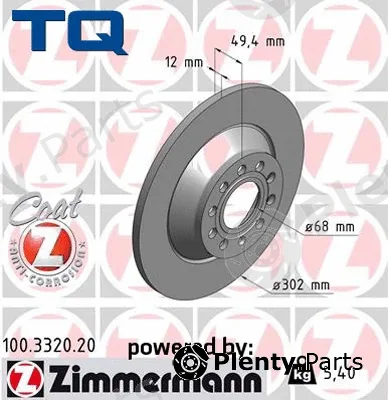 TQ TQ-BD0009 — Brake Disc DISK PLOČA VW TQ-BD0009 ZAD.A-6 2.0TFSI 05 -> D302/12