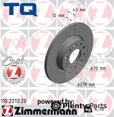TQ TQ-BD0191 — Brake Disc DISK PLOČA ALFA TQ-BD0191 ZAD.A-159JTDM 16V 05 -> D278/12