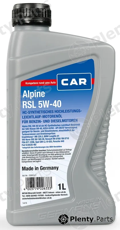 Caralpine 3300141 — Engine Oil CAR Alpine RSL 5W-40