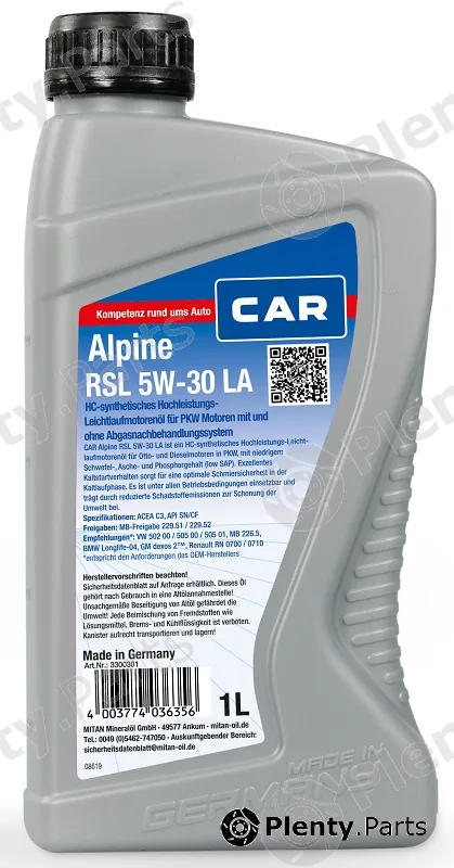 Caralpine 3300301 — Engine Oil CAR Alpine RSL 5W-30 LA