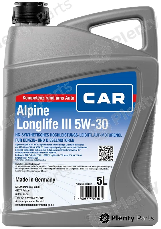 Caralpine 3300282 — Engine Oil CAR Alpine Longlife III 5W-30