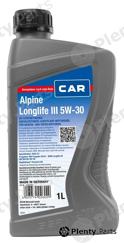 Caralpine 3300281 — Engine Oil CAR Alpine Longlife III 5W-30