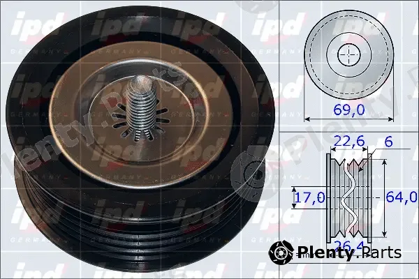 IPD 15-3873 — Deflection/Guide Pulley, V-ribbed belt