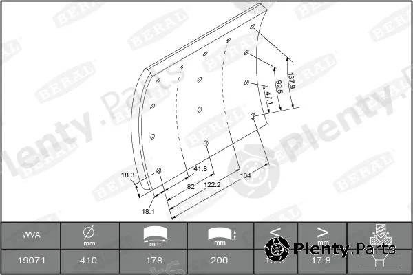 Beral 1907118300016278 — Brake Lining Kit, drum brake