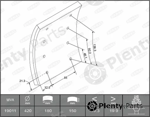 Beral KBL19010.0-1616 — Brake Lining Kit, drum brake