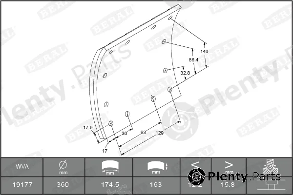 Beral KBL19177.0-1649 — Brake Lining Kit, drum brake