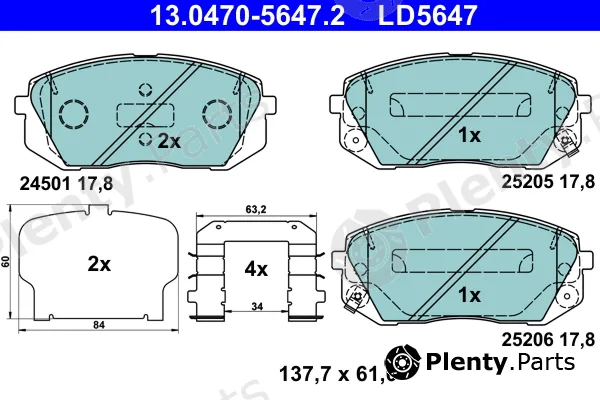 ATE 13.0470-5647.2 — Brake Pad Set, disc brake ATE Ceramic