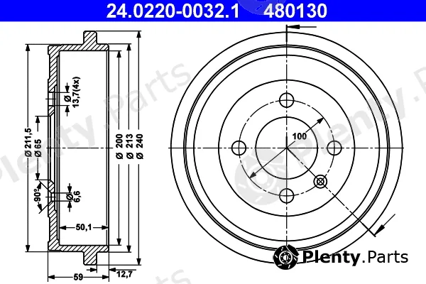 ATE 24.0220-0032.1 — Brake Drum