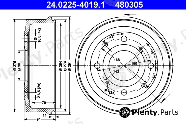 ATE 24.0225-4019.1 — Brake Drum