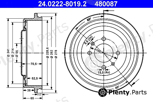 ATE 24.0222-8019.2 — Brake Drum