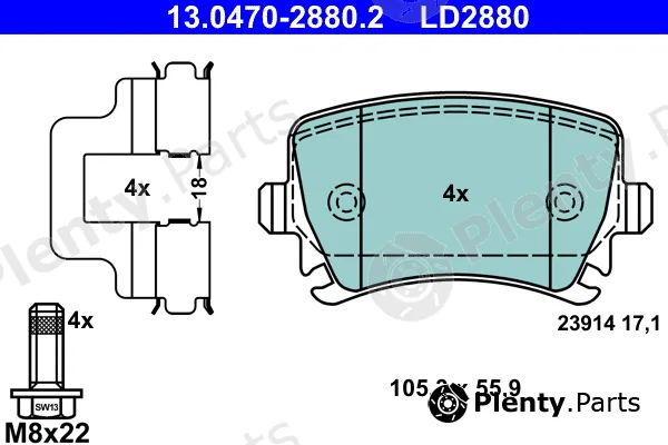 ATE 13.0470-2880.2 — Brake Pad Set, disc brake ATE Ceramic