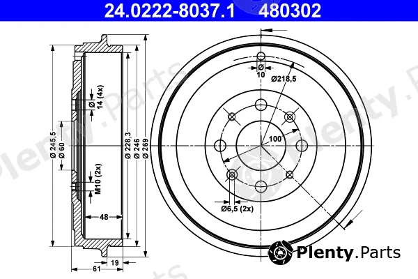 ATE 24.0222-8037.1 — Brake Drum