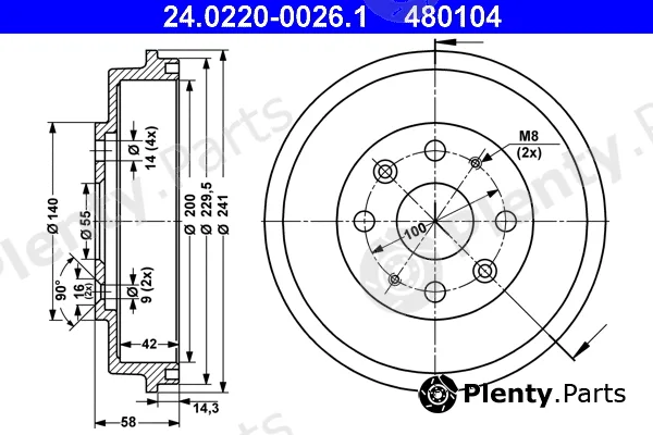 ATE 24.0220-0026.1 — Brake Drum