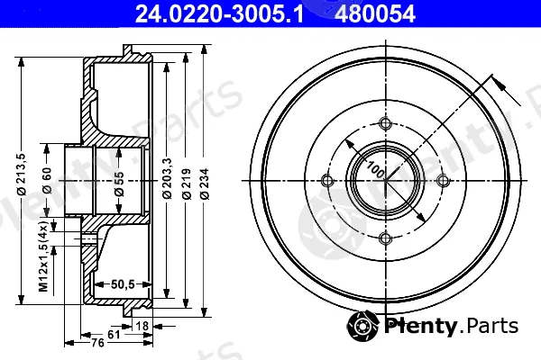 ATE 24.0220-3005.1 — Brake Drum