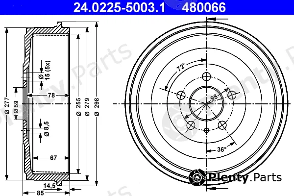 ATE 24.0225-5003.1 — Brake Drum
