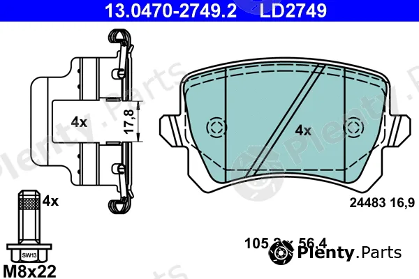ATE 13.0470-2749.2 — Brake Pad Set, disc brake ATE Ceramic
