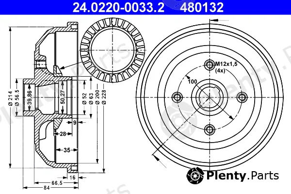 ATE 24.0220-0033.2 — Brake Drum