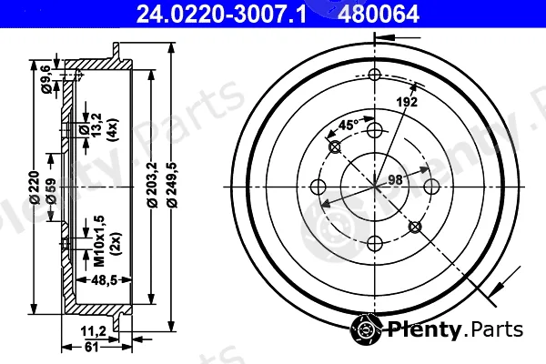 ATE 24.0220-3007.1 — Brake Drum