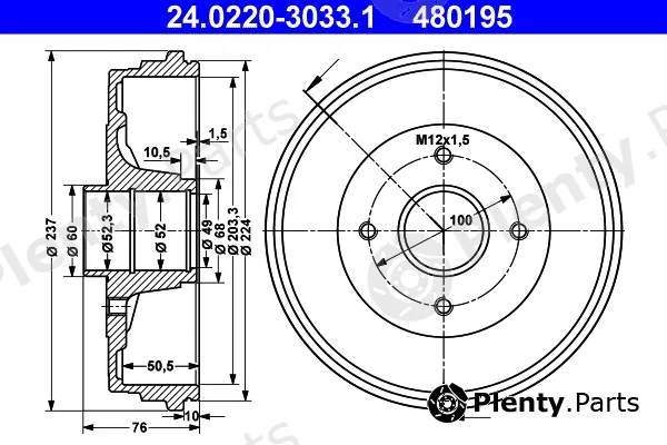 ATE 24.0220-3033.1 — Brake Drum
