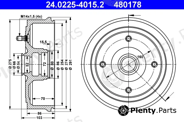 ATE 24.0225-4015.2 — Brake Drum