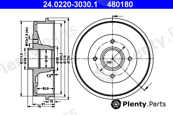 ATE 24.0220-3030.1 — Brake Drum