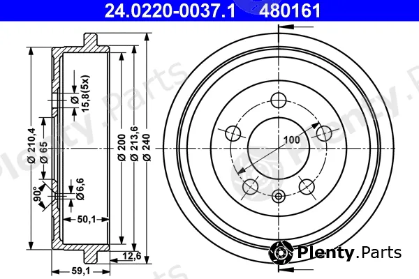 ATE 24.0220-0037.1 — Brake Drum