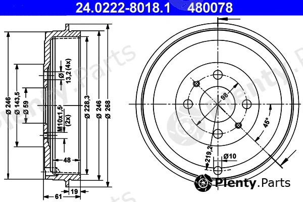 ATE 24.0222-8018.1 — Brake Drum