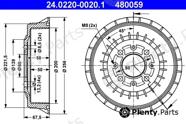 ATE 24.0220-0020.1 — Brake Drum