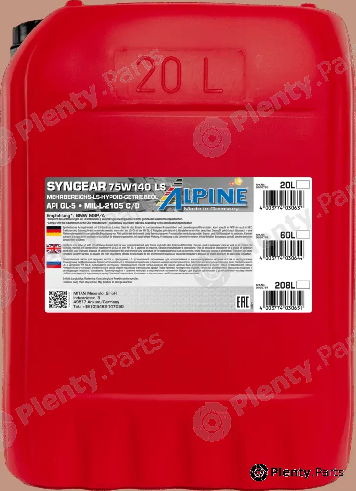 Mitan 0100795 — Axle Gear Oil Syngear 75W-140 LS