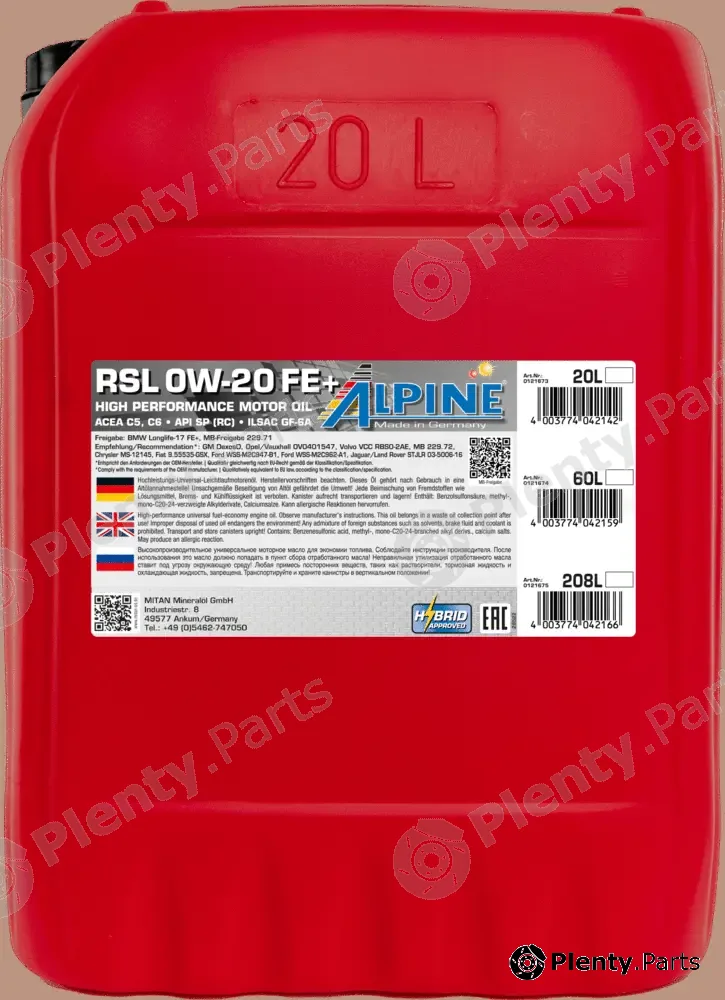 Mitan 0121673 — Engine Oil RSL 0W-20 FE+