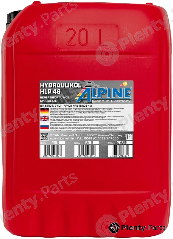 Mitan 0100843 — Hydraulic Oil Hydrauliköl HLP 46