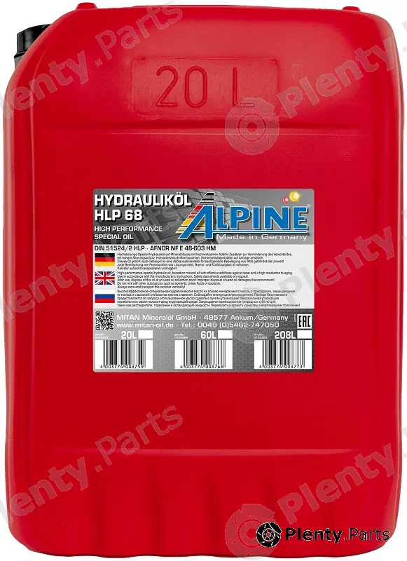 Mitan 0100863 — Hydraulic Oil Hydrauliköl HLP 68