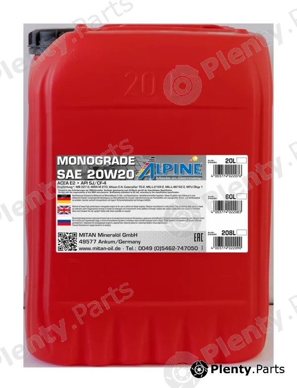 Mitan 0100483 — Engine Oil Monograde 20W-20