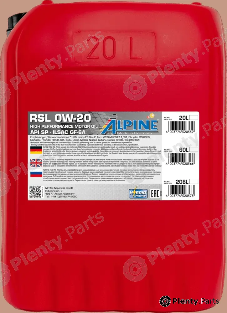 Mitan 0100193 — Engine Oil RSL 0W-20