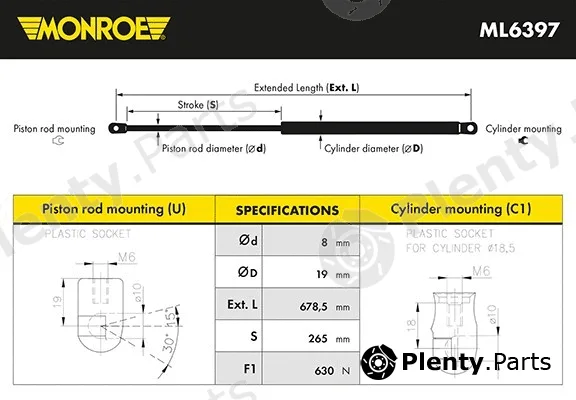 Monroe ML6397 — Gas Spring, boot/cargo area MONROE MaxLift