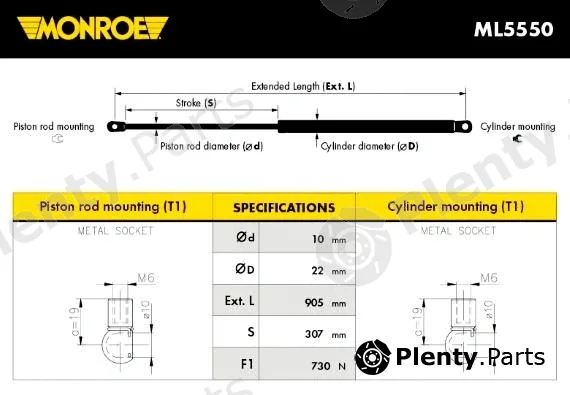 Monroe ML5550 — Gas Spring, boot/cargo area MONROE MaxLift