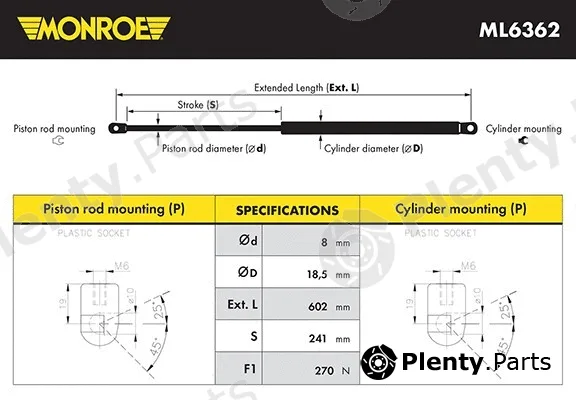 Monroe ML6362 — Gas Spring, boot/cargo area MONROE MaxLift