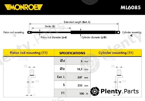Monroe ML6085 — Gas Spring, boot/cargo area MONROE MaxLift