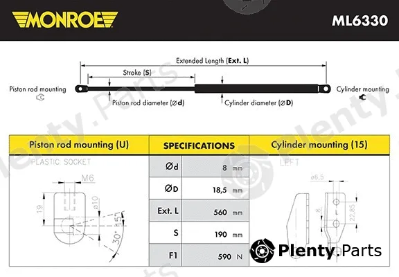 Monroe ML6330 — Gas Spring, boot/cargo area MONROE MaxLift