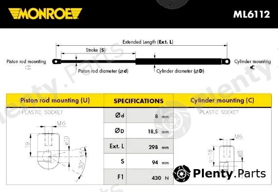 Monroe ML6112 — Gas Spring, boot/cargo area MONROE MaxLift