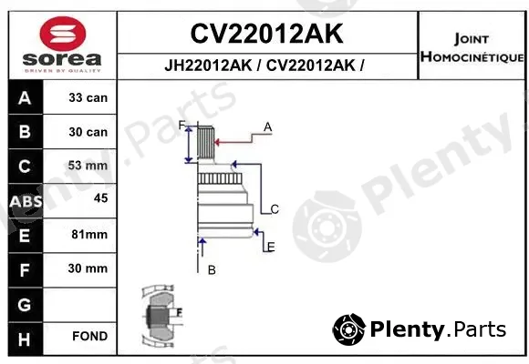 EAI CV22012AK — Joint Kit, drive shaft