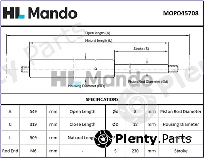 Mando MOP045708 — Gas Spring, boot/cargo area