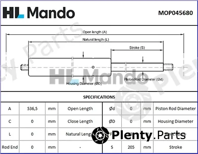 Mando MOP045680 — Gas Spring, boot/cargo area