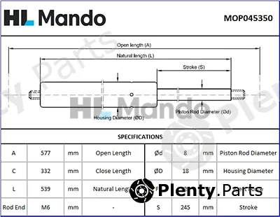Mando MOP045350 — Gas Spring, boot/cargo area