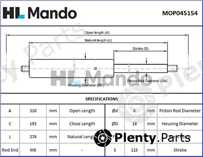 Mando MOP045154 — Gas Spring, boot/cargo area