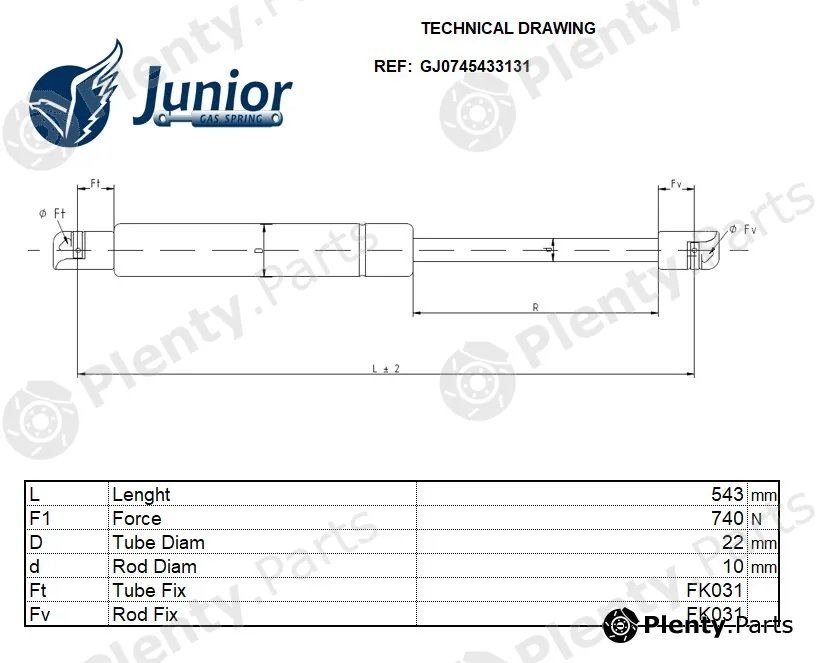 Junior Gas Spring GJ0745433131 — Gas Spring, boot/cargo area