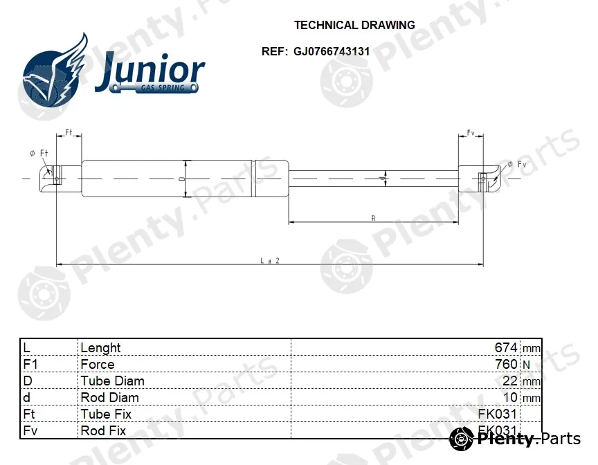 Junior Gas Spring GJ0766743131 — Gas Spring, boot/cargo area