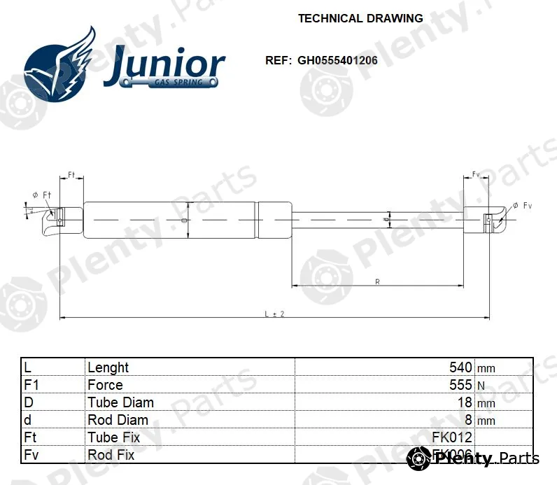 Junior Gas Spring GH0555401206 — Gas Spring, boot/cargo area