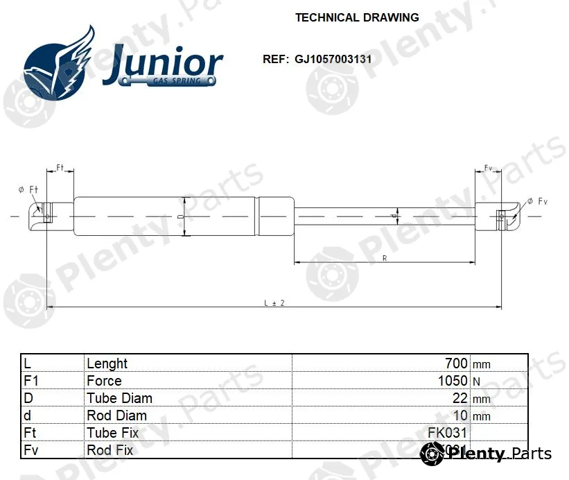 Junior Gas Spring GJ1057003131 — Gas Spring, boot/cargo area