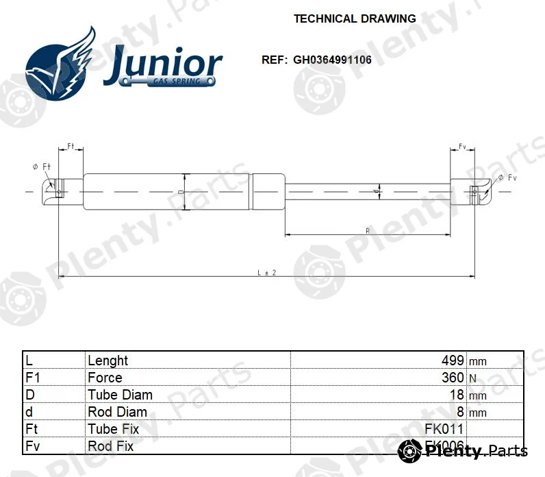 Junior Gas Spring GH0364991106 — Gas Spring, boot/cargo area